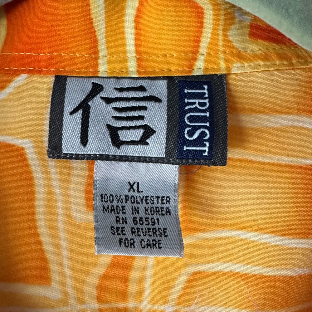 🐊 TRUST Crocodile Graphic Button Up Shirt Orange Men’s XL Y2K - Picture 3 of 8